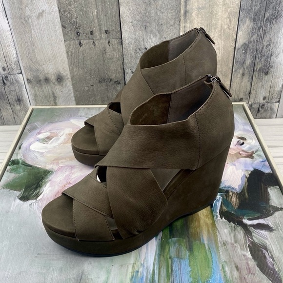 Eileen Fisher Bella Leather Wedge Sandals in Grey Size 9.5 New! - Picture 2 of 13